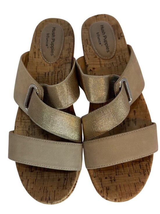 Hush Puppies COCO Gold Slide Wedge Sandals With Cork Sole Womens Size 6 - Picture 7 of 9